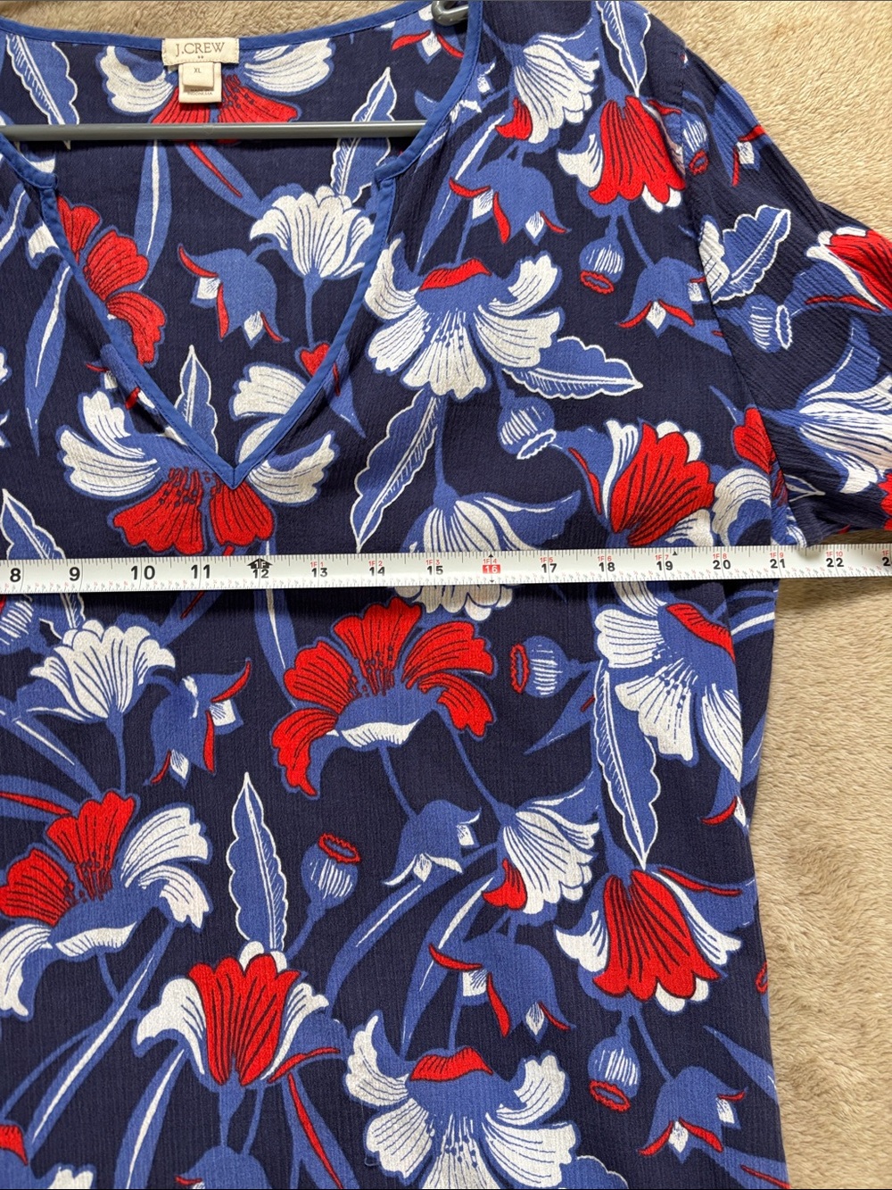 J.Crew V-Neck Tunic Top XL Blue Red White 3/4 Sleeve Cotton Swim Patriotic - Picture 5 of 6